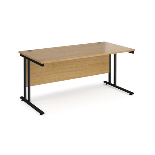 Maestro 25 straight desk 1600mm x 800mm - black cantilever leg frame, oak top