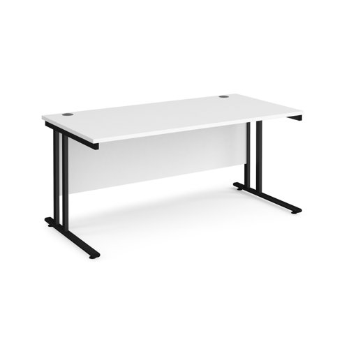 Maestro 25 straight desk 1600mm x 800mm - black cantilever leg frame, white top MC16KWH Buy online at Office 5Star or contact us Tel 01594 810081 for assistance