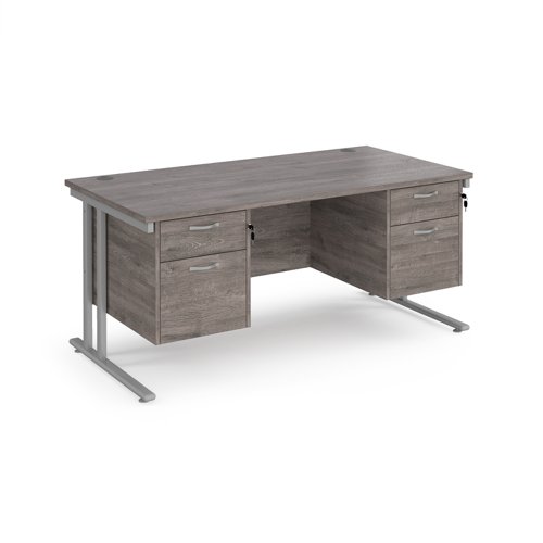Maestro 25 straight desk 1600mm x 800mm with two x 2 drawer pedestals - silver cantilever leg frame, grey oak top | MC16P22SGO | Dams International