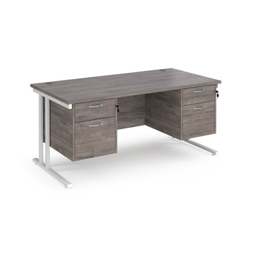 Maestro 25 Straight Desk 1600mm X 800mm With Two X 2 Drawer Pedestals White Cantilever Leg Frame Grey Oak Top