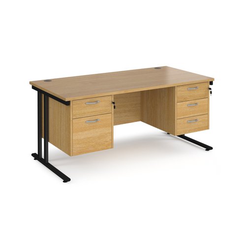 Maestro 25 straight desk 1600mm x 800mm with 2 and 3 drawer pedestals - black cantilever leg frame, oak top