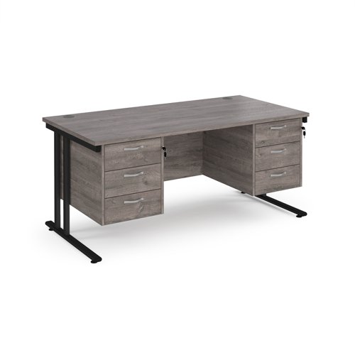 Maestro 25 Straight Desk 1600mm X 800mm With Two X 3 Drawer Pedestals Black Cantilever Leg Frame Grey Oak Top