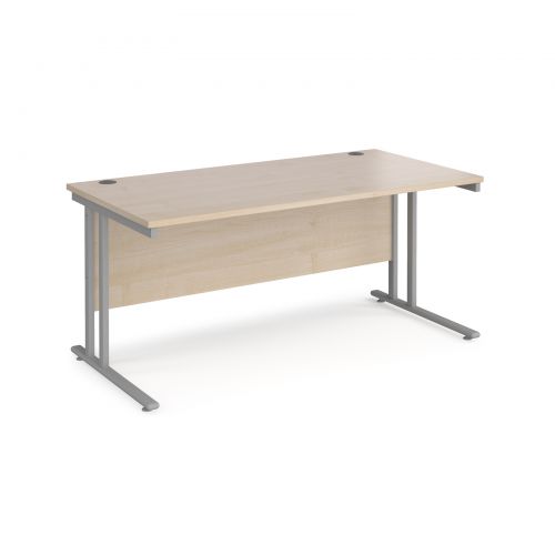 Maestro 25 straight desk 1600mm x 800mm - silver cantilever leg frame and maple top