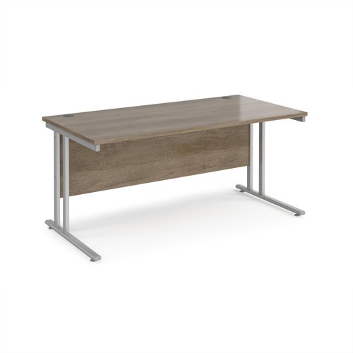 Maestro 25 straight desk 1600mm x 800mm - silver cantilever leg frame, Nebraska oak top