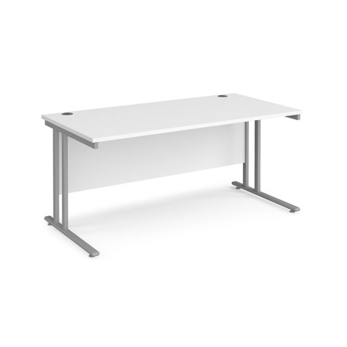 Maestro 25 straight desk 1600mm x 800mm - silver cantilever leg frame and white top