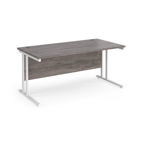 Maestro 25 straight desk 1600mm x 800mm - white cantilever leg frame, grey oak top  MC16WHGO