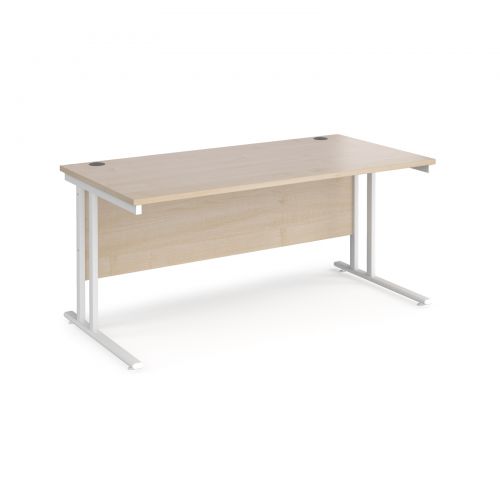 Maestro 25 straight desk 1600mm x 800mm - white cantilever leg frame and maple top