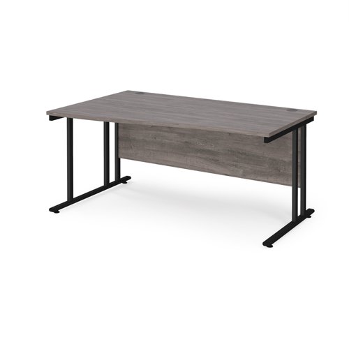 Maestro 25 left hand wave desk 1600mm wide - black cantilever leg frame, grey oak top