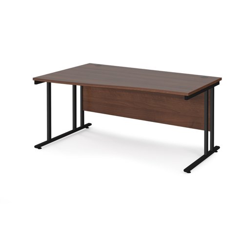 Maestro 25 left hand wave desk 1600mm wide - black cantilever leg frame, walnut top