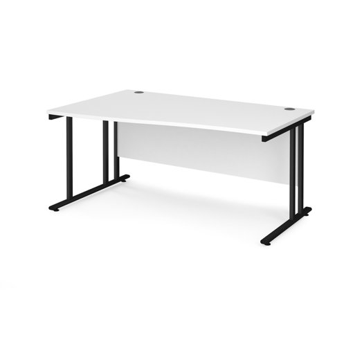 Maestro 25 left hand wave desk 1600mm wide - black cantilever leg frame, white top MC16WLKWH Buy online at Office 5Star or contact us Tel 01594 810081 for assistance