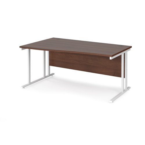 Maestro 25 left hand wave desk 1600mm wide - white cantilever leg frame, walnut top