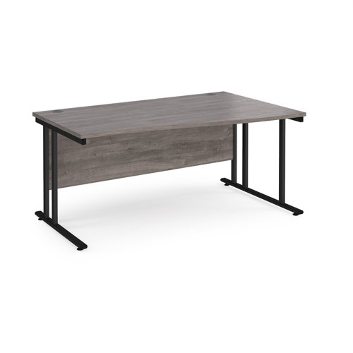 Maestro 25 right hand wave desk 1600mm wide - black cantilever leg frame, grey oak top