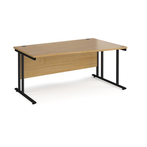 Maestro 25 right hand wave desk 1600mm wide - black cantilever leg frame, oak top