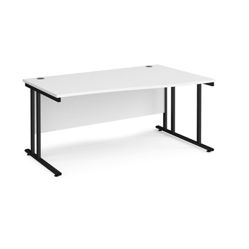 Maestro 25 right hand wave desk 1600mm wide - black cantilever leg frame, white top MC16WRKWH Buy online at Office 5Star or contact us Tel 01594 810081 for assistance