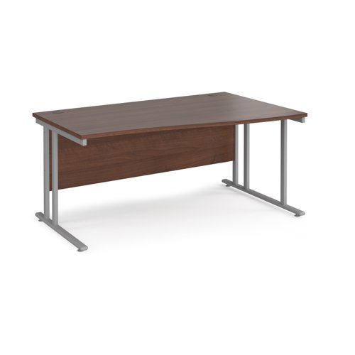 Maestro 25 right hand wave desk 1600mm wide - silver cantilever leg frame, walnut top