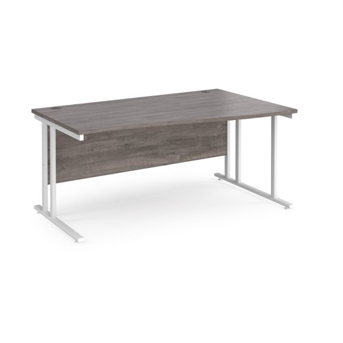 Maestro 25 right hand wave desk 1600mm wide - white cantilever leg frame, grey oak top