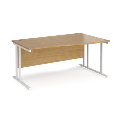 Maestro 25 right hand wave desk 1600mm wide - white cantilever leg frame, oak top