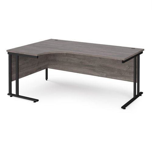 Maestro 25 left hand ergonomic desk 1800mm wide - black cantilever leg frame, grey oak top