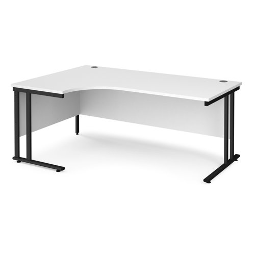 Maestro 25 left hand ergonomic desk 1800mm wide - black cantilever leg frame, white top