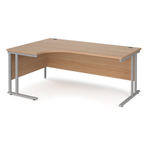 Maestro 25 left hand ergonomic desk 1800mm wide - silver cantilever leg frame, beech top