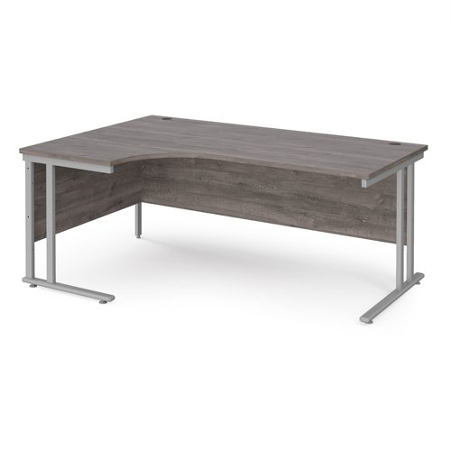 Maestro 25 left hand ergonomic desk 1800mm wide - silver cantilever leg frame, grey oak top