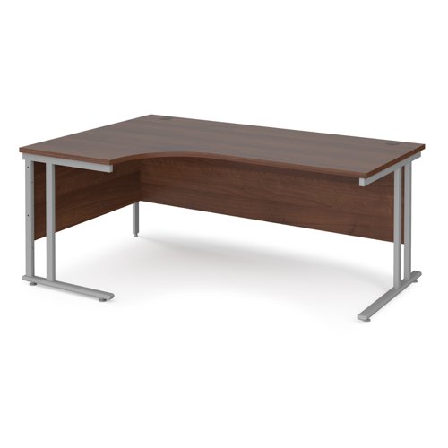 Maestro 25 left hand ergonomic desk 1800mm wide - silver cantilever leg frame, walnut top