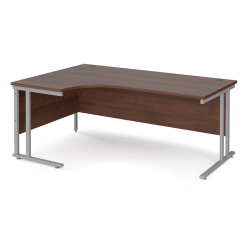 Maestro 25 Sl Sil Dble Uprgt Cant LH Ergo Desk 1800mm X 1200/800/600 Walnut 25mm Top 18mm Back Panel