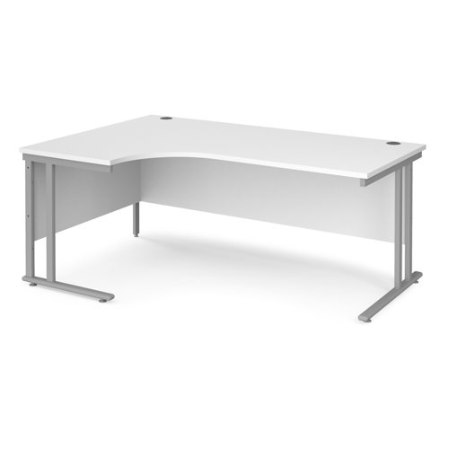Maestro 25 left hand ergonomic desk 1800mm wide - silver cantilever leg frame, white top | MC18ELSWH | Dams International