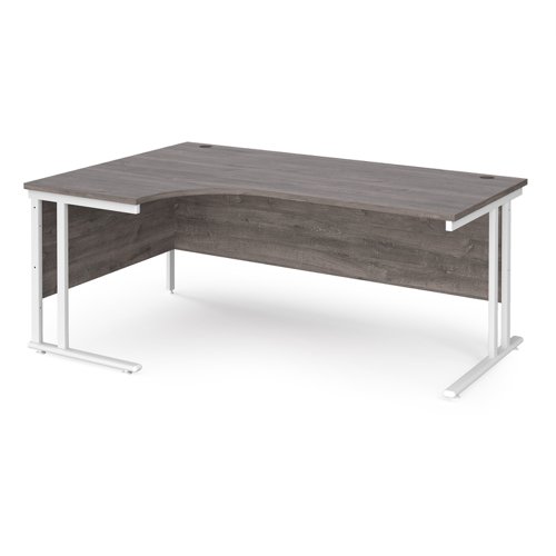 Maestro 25 left hand ergonomic desk 1800mm wide - white cantilever leg frame, grey oak top
