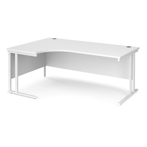 Maestro 25 left hand ergonomic desk 1800mm wide - white cantilever leg frame, white top