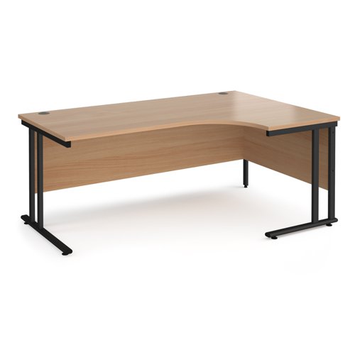 Maestro 25 right hand ergonomic desk 1800mm wide - black cantilever leg frame, beech top