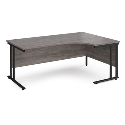 Maestro 25 right hand ergonomic desk 1800mm wide - black cantilever leg frame, grey oak top