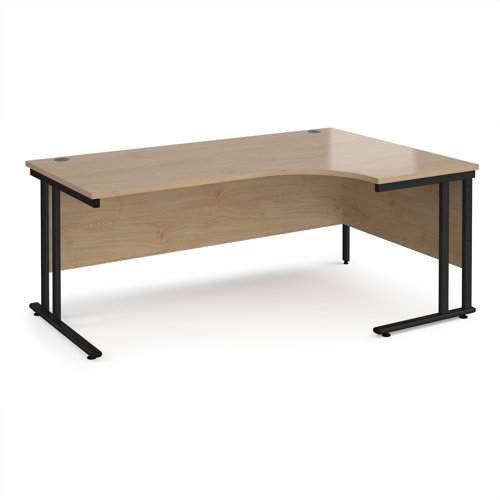 Maestro 25 right hand ergonomic desk 1800mm wide - black cantilever leg frame, Kendal oak top