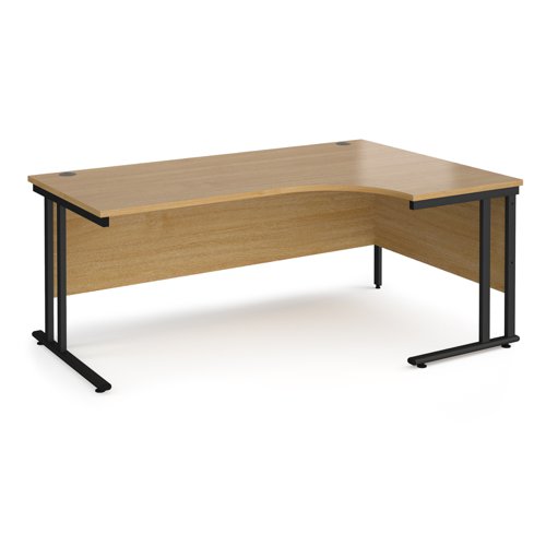 Maestro 25 right hand ergonomic desk 1800mm wide - black cantilever leg frame, oak top