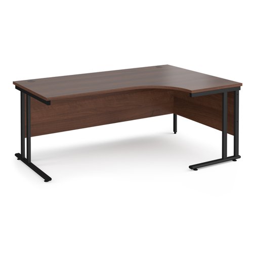 Maestro 25 right hand ergonomic desk 1800mm wide - black cantilever leg frame, walnut top