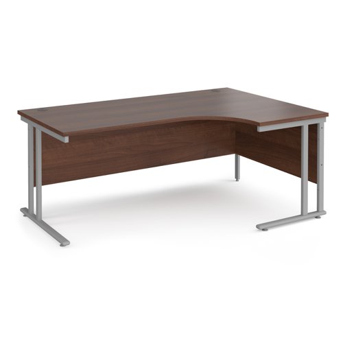Maestro 25 right hand ergonomic desk 1800mm wide - silver cantilever leg frame, walnut top