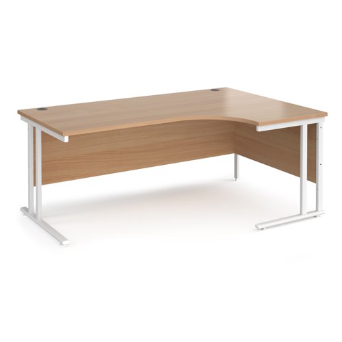 Maestro 25 right hand ergonomic desk 1800mm wide - white cantilever leg frame, beech top