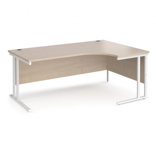 Maestro 25 right hand ergonomic desk 1800mm wide - white cantilever leg frame and maple top