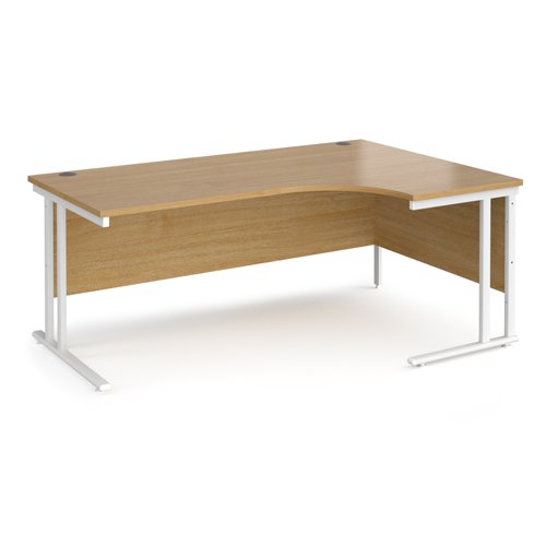Maestro 25 right hand ergonomic desk 1800mm wide - white cantilever leg frame, oak top
