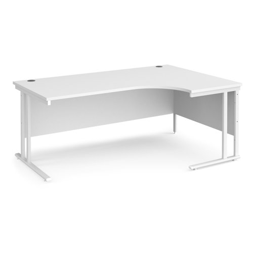 Maestro 25 right hand ergonomic desk 1800mm wide - white cantilever leg frame, white top MC18ERWHWH Buy online at Office 5Star or contact us Tel 01594 810081 for assistance