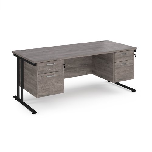 Maestro 25 Straight Desk 1800mm X 800mm With Two X 2 Drawer Pedestals Black Cantilever Leg Frame Grey Oak Top