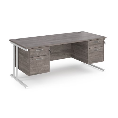 Maestro 25 straight desk 1800mm x 800mm with two x 2 drawer pedestals - white cantilever leg frame, grey oak top