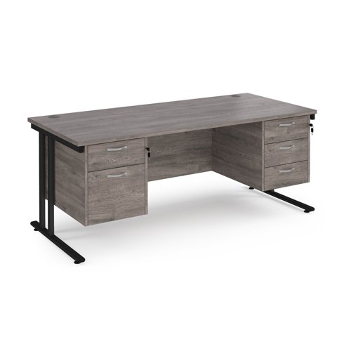 Maestro 25 straight desk 1800mm x 800mm with 2 and 3 drawer pedestals - black cantilever leg frame, grey oak top