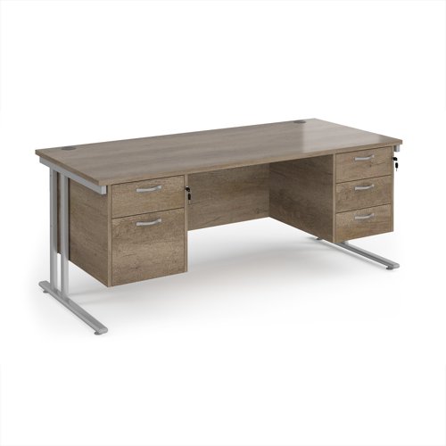 Maestro 25 straight desk 1800mm x 800mm with 2 and 3 drawer pedestals - silver cantilever leg frame, Nebraska oak top
