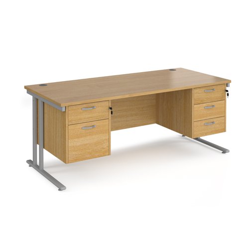 Maestro 25 straight desk 1800mm x 800mm with 2 and 3 drawer pedestals - silver cantilever leg frame, oak top