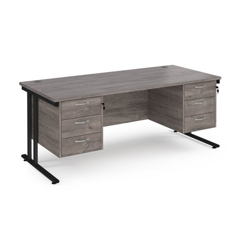 Maestro 25 straight desk 1800mm x 800mm with two x 3 drawer pedestals - black cantilever leg frame, grey oak top