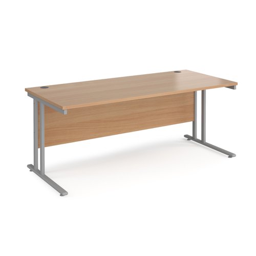 Maestro 25 Sl Silver Double Upright Cantilever Desk 1800W X 800D Beech 25mm Top 18mm Back Panel