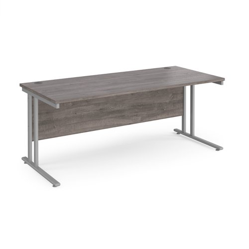 Maestro 25 straight desk 1800mm x 800mm - silver cantilever leg frame, grey oak top