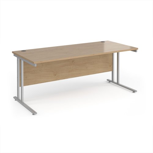 Maestro 25 straight desk 1800mm x 800mm - silver cantilever leg frame, Kendal oak top