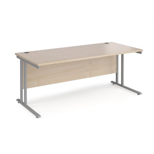 Maestro 25 straight desk 1800mm x 800mm - silver cantilever leg frame and maple top